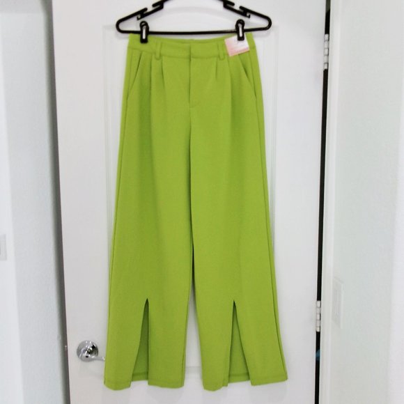Happily Grey Pants - New Happily Grey High Rise Wide Split Leg Bright Green Trousers Pants Size 0